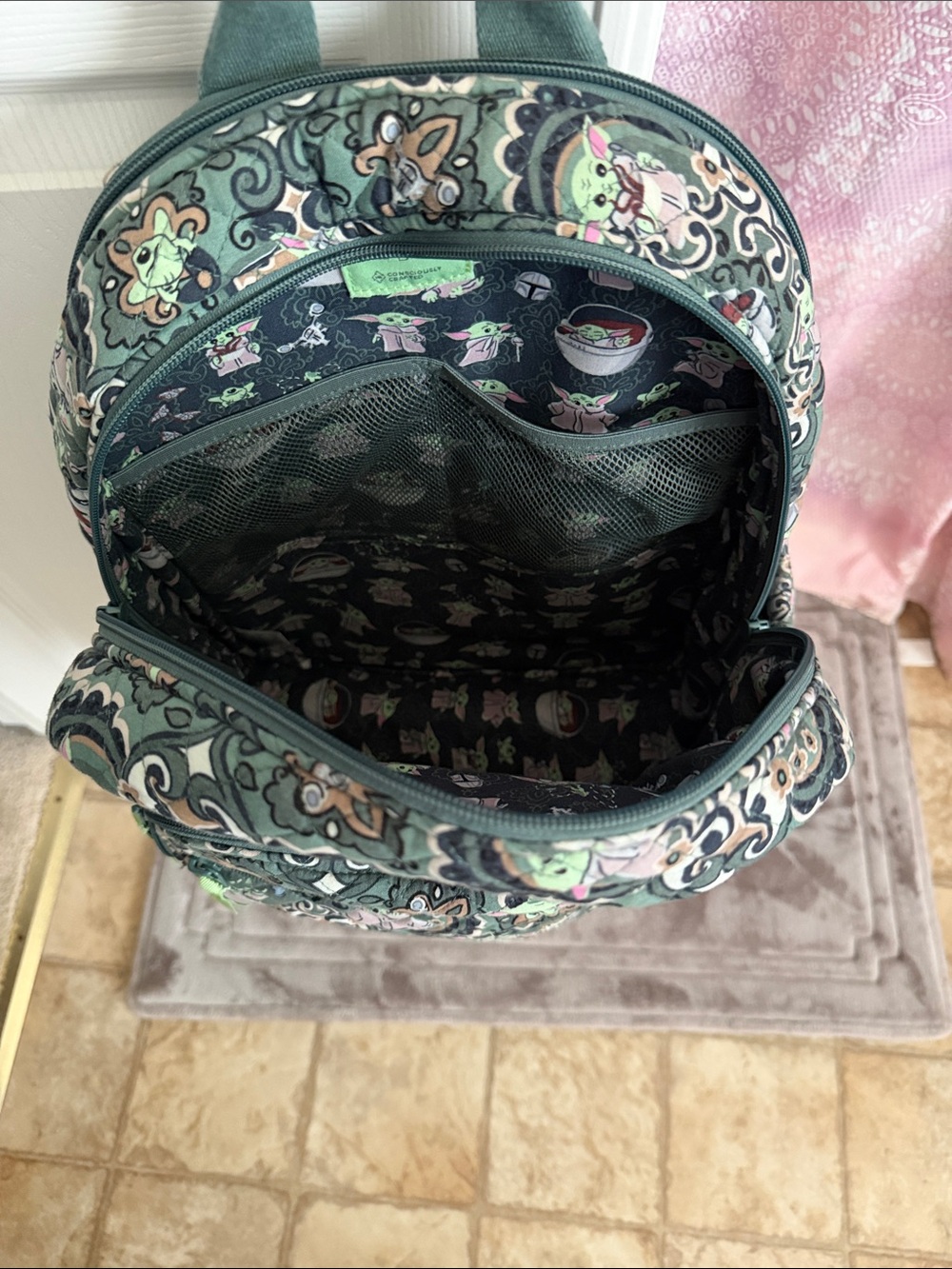 Quilted Green Patterned Star Wars Vera Bradley Backpack - Picture 2 of 3